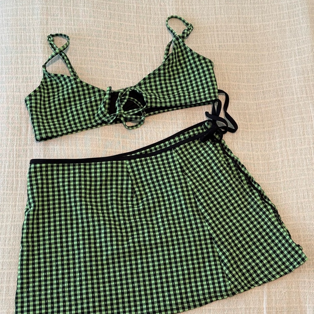 ASOS Green and Black Gingham Swim Sarong Set